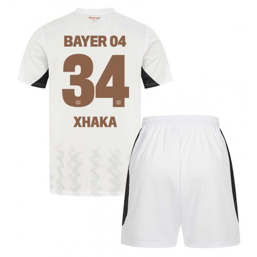 Otroški Nogometni dresi Bayer Leverkusen Granit Xhaka #34 Gostujoči 2024-25 Kratek Rokav (+ Kratke hlače)